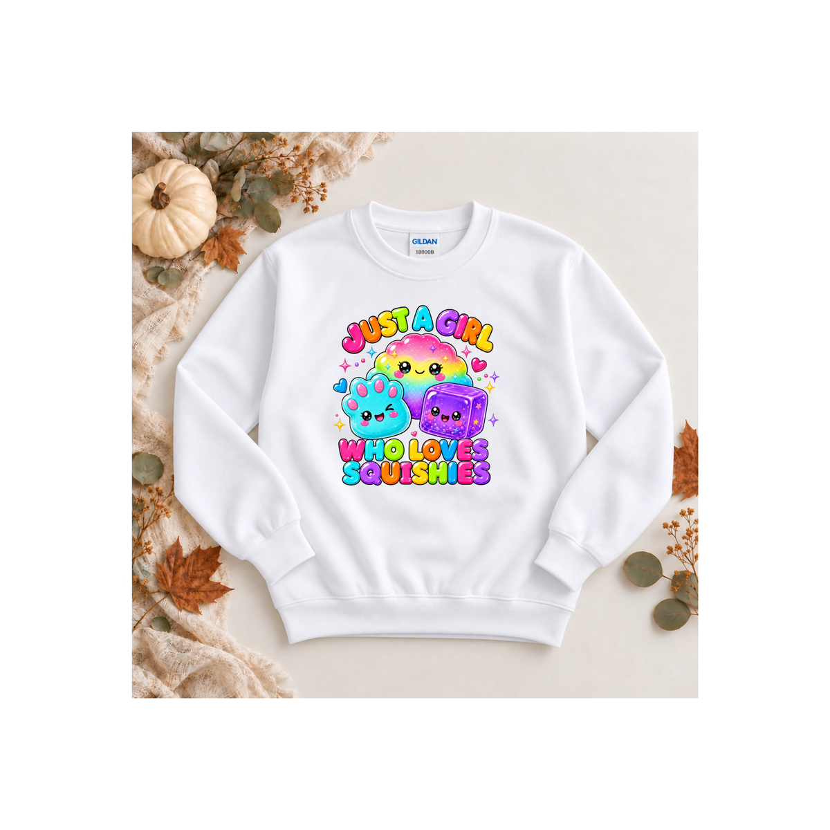 "Just A Girl Who Loves Squishies" Cute Kawaii Squeeze Toy Kids Crewneck Sweatshirt