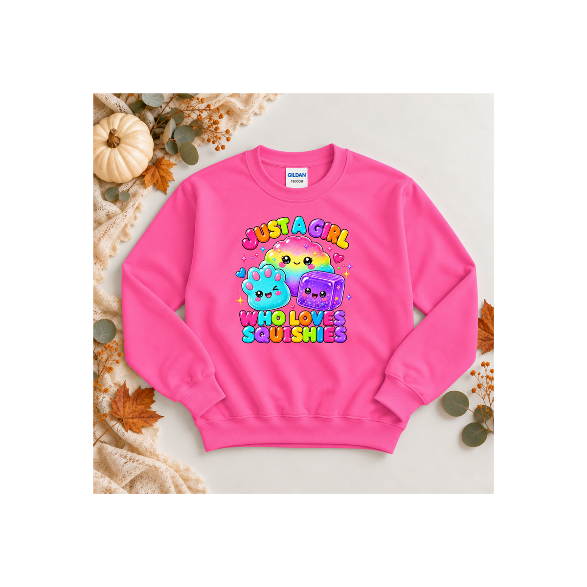 "Just A Girl Who Loves Squishies" Cute Kawaii Squeeze Toy Kids Crewneck Sweatshirt
