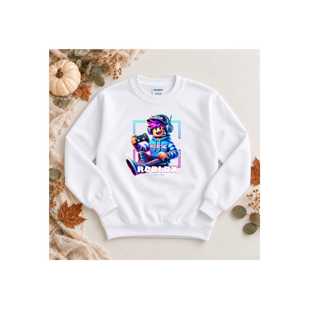 Roblox Neon Gamer Boy Pixel Youth Crewneck Sweatshirt