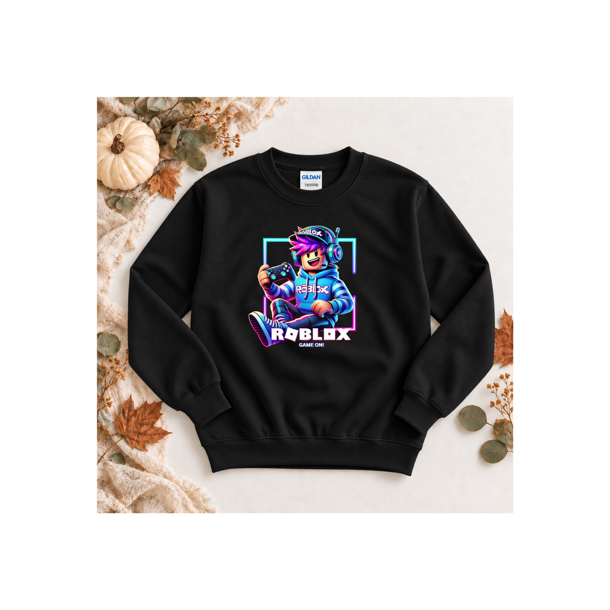 Roblox Neon Gamer Boy Pixel Youth Crewneck Sweatshirt