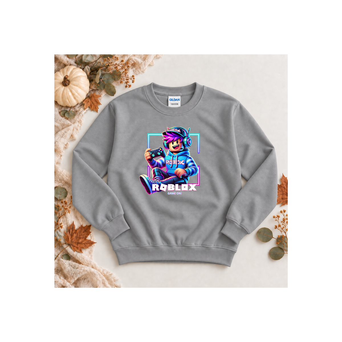 Roblox Neon Gamer Boy Pixel Youth Crewneck Sweatshirt