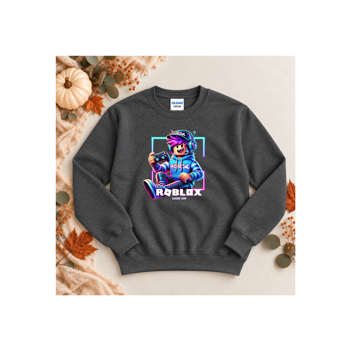 Roblox Neon Gamer Boy Pixel Youth Crewneck Sweatshirt