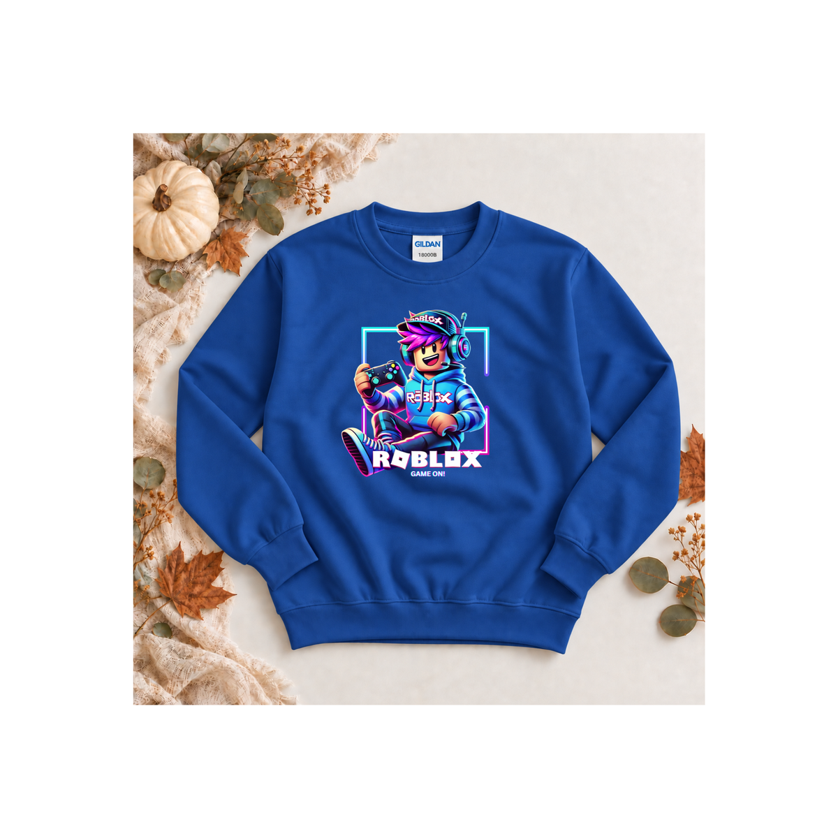 Roblox Neon Gamer Boy Pixel Youth Crewneck Sweatshirt