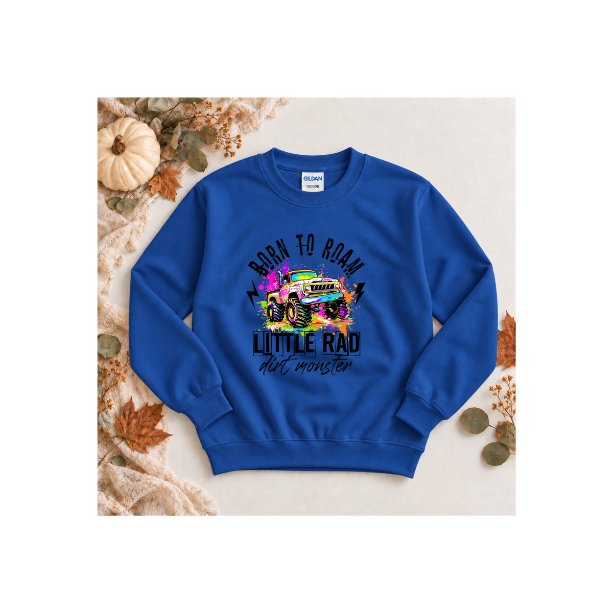 "Born to Roam" Little Rad Dirt Monster Monster Truck Crewneck Sweatshirt