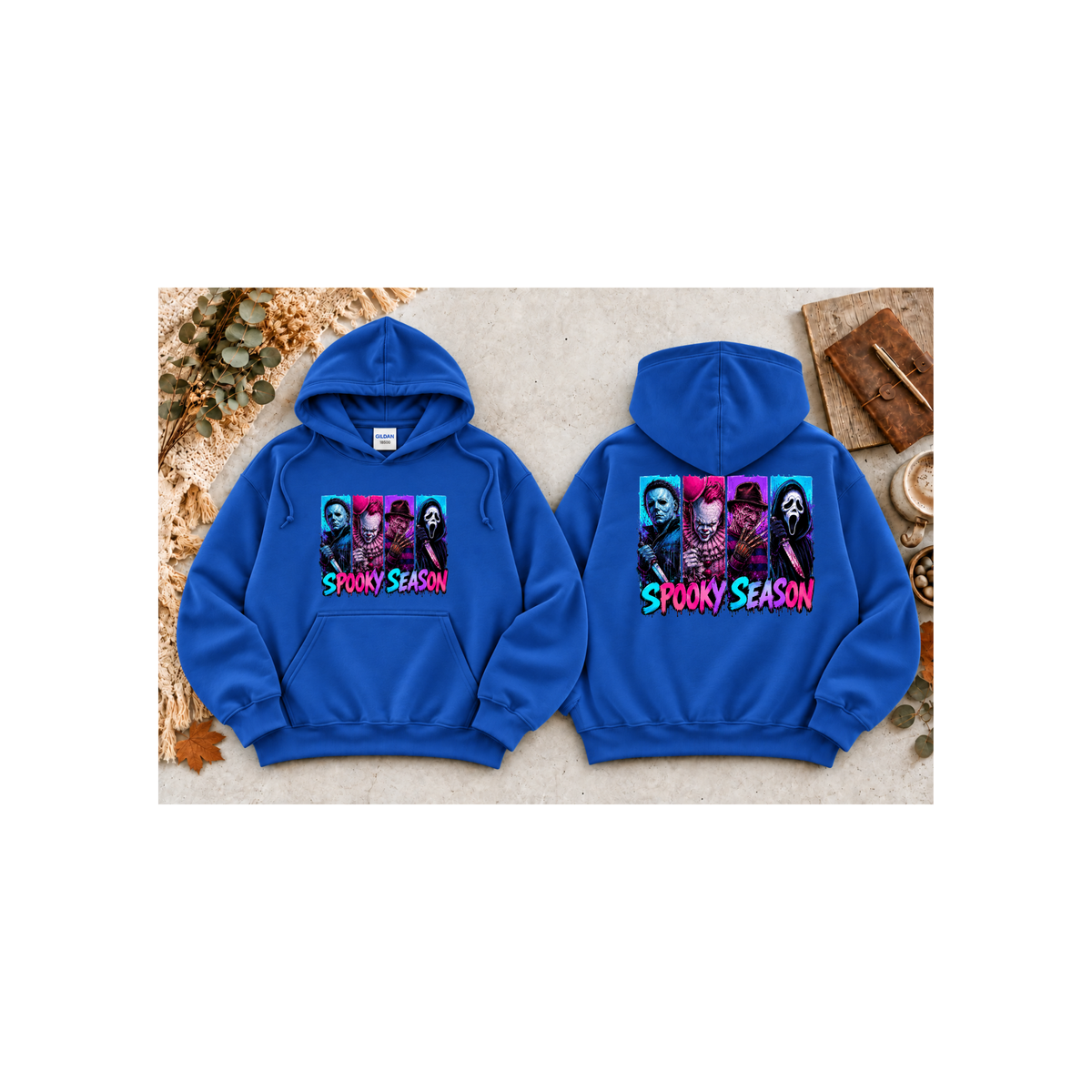 Spooky Season Horror Icons Pullover Hoodie (Front & Back Design)