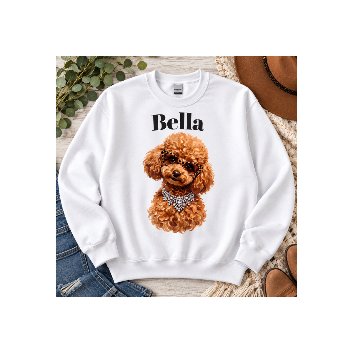 Bella Poodle Sweatshirt — Personalized Dog Portrait Crewneck Sweatshirt
