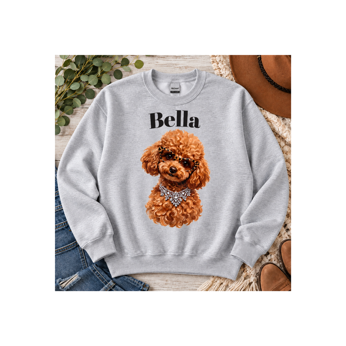 Bella Poodle Sweatshirt — Personalized Dog Portrait Crewneck Sweatshirt