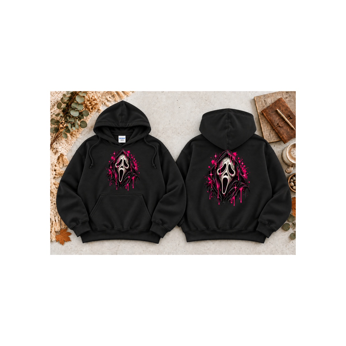 Scream Mask - Neon Drip Horror Graphic Hoodie (Front & Back Design)