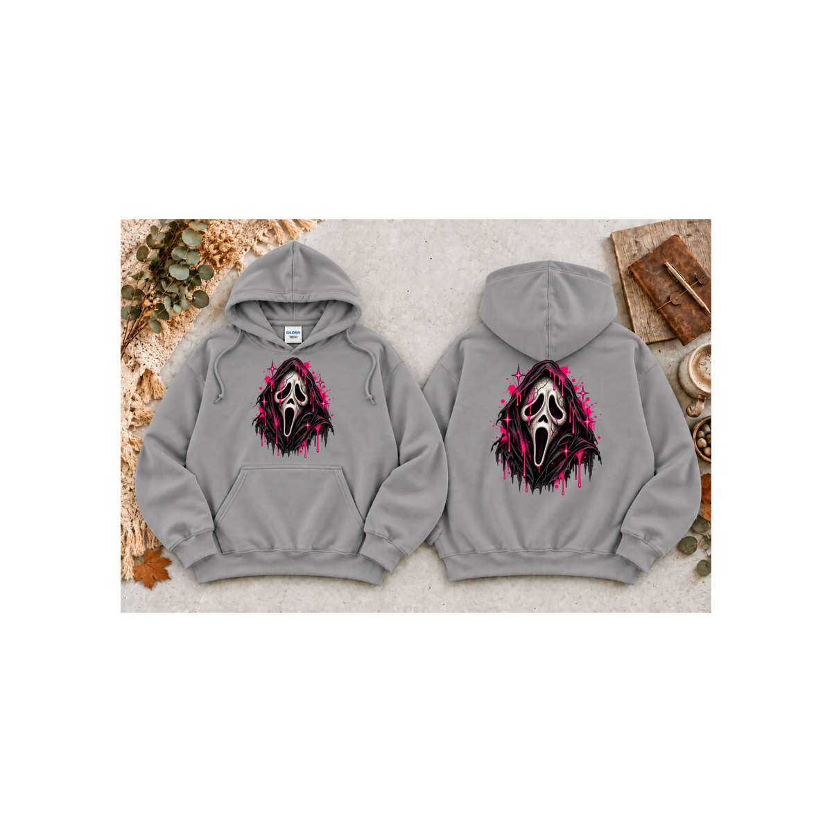 Scream Mask - Neon Drip Horror Graphic Hoodie (Front & Back Design)