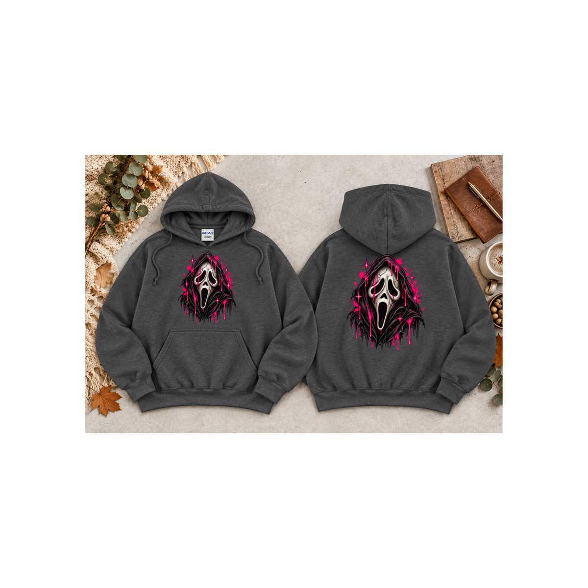 Scream Mask - Neon Drip Horror Graphic Hoodie (Front & Back Design)