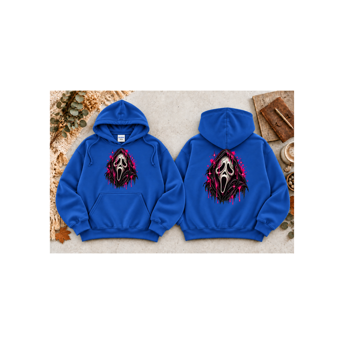 Scream Mask - Neon Drip Horror Graphic Hoodie (Front & Back Design)