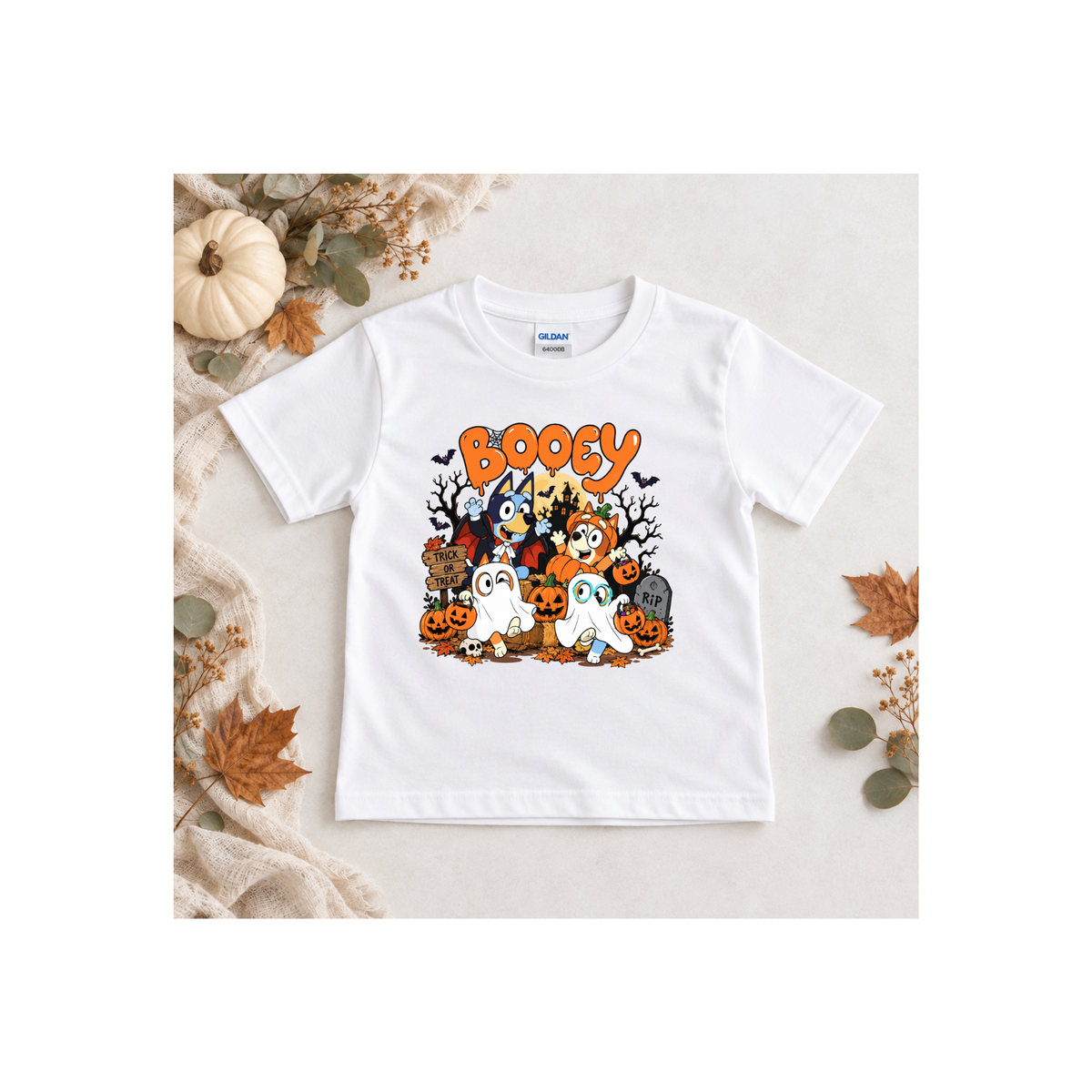 Bluey Booey Family Halloween Cartoon Trick or Treat Kids T-Shirt