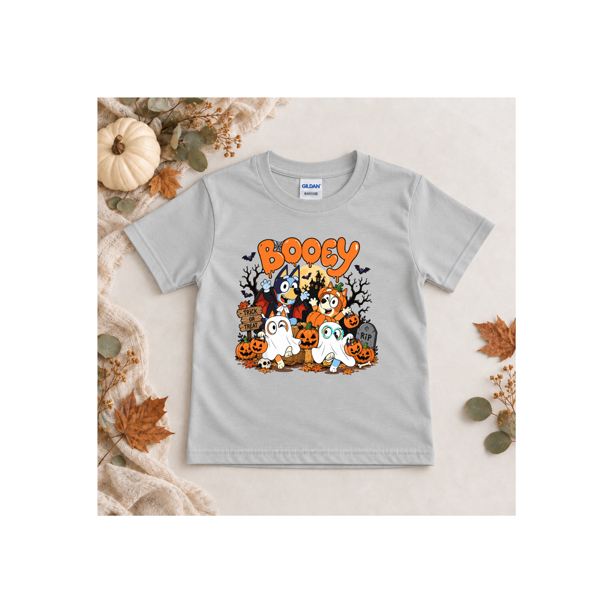 Bluey Booey Family Halloween Cartoon Trick or Treat Kids T-Shirt