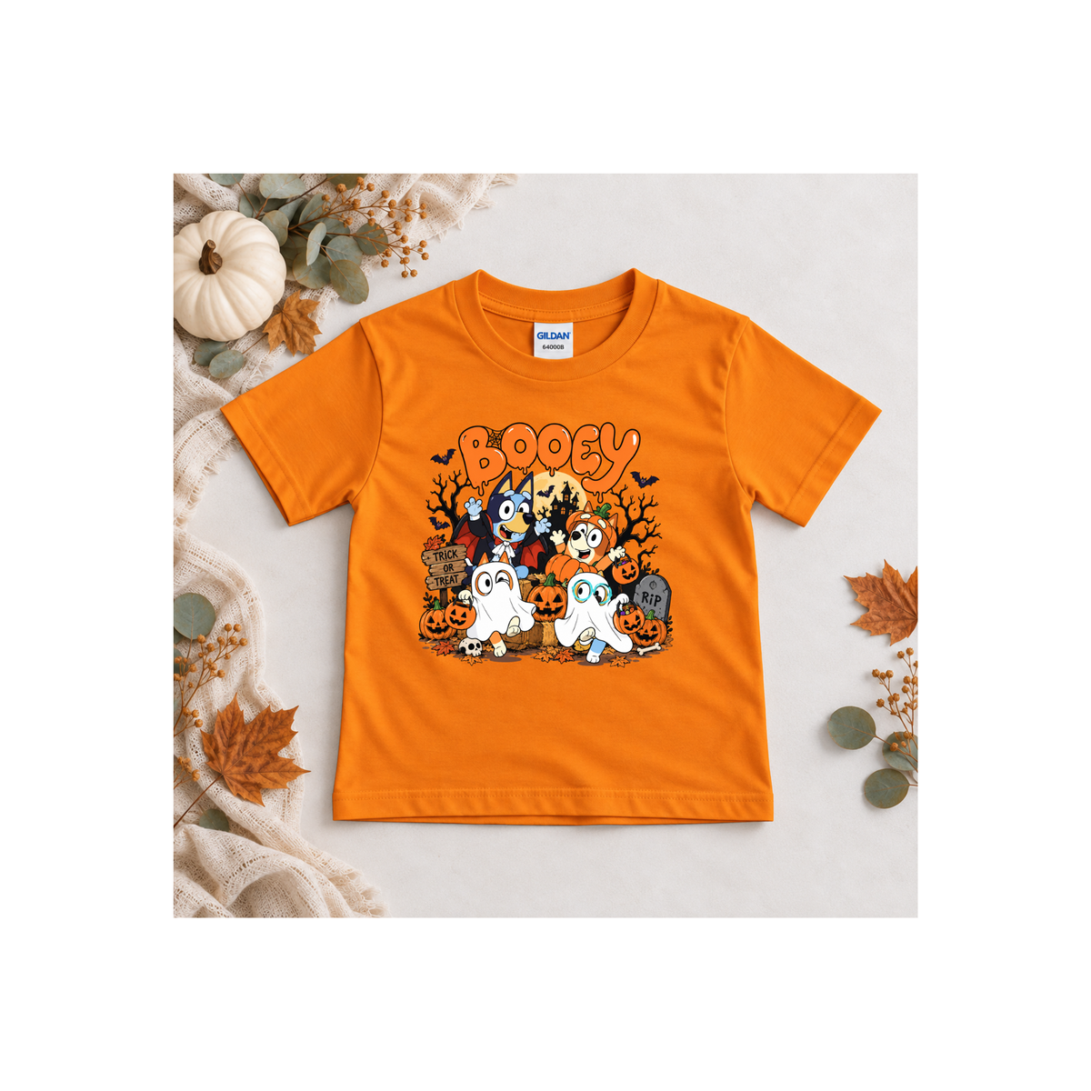 Bluey Booey Family Halloween Cartoon Trick or Treat Kids T-Shirt
