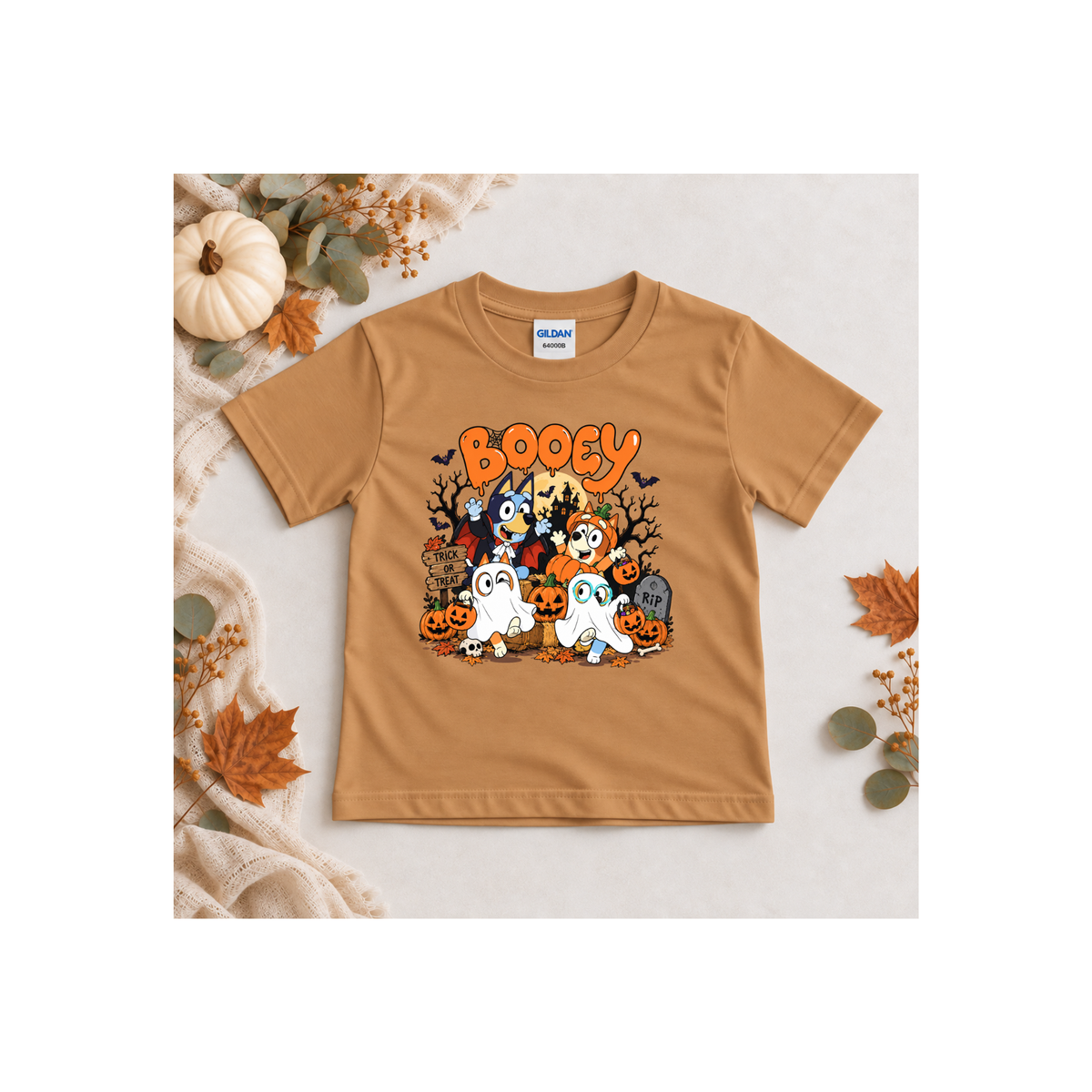Bluey Booey Family Halloween Cartoon Trick or Treat Kids T-Shirt