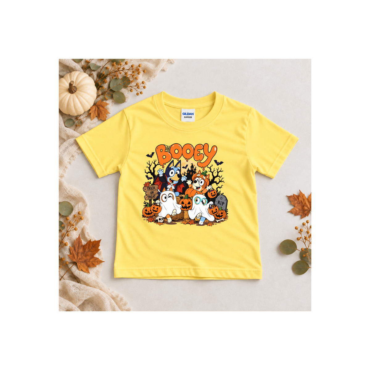 Bluey Booey Family Halloween Cartoon Trick or Treat Kids T-Shirt