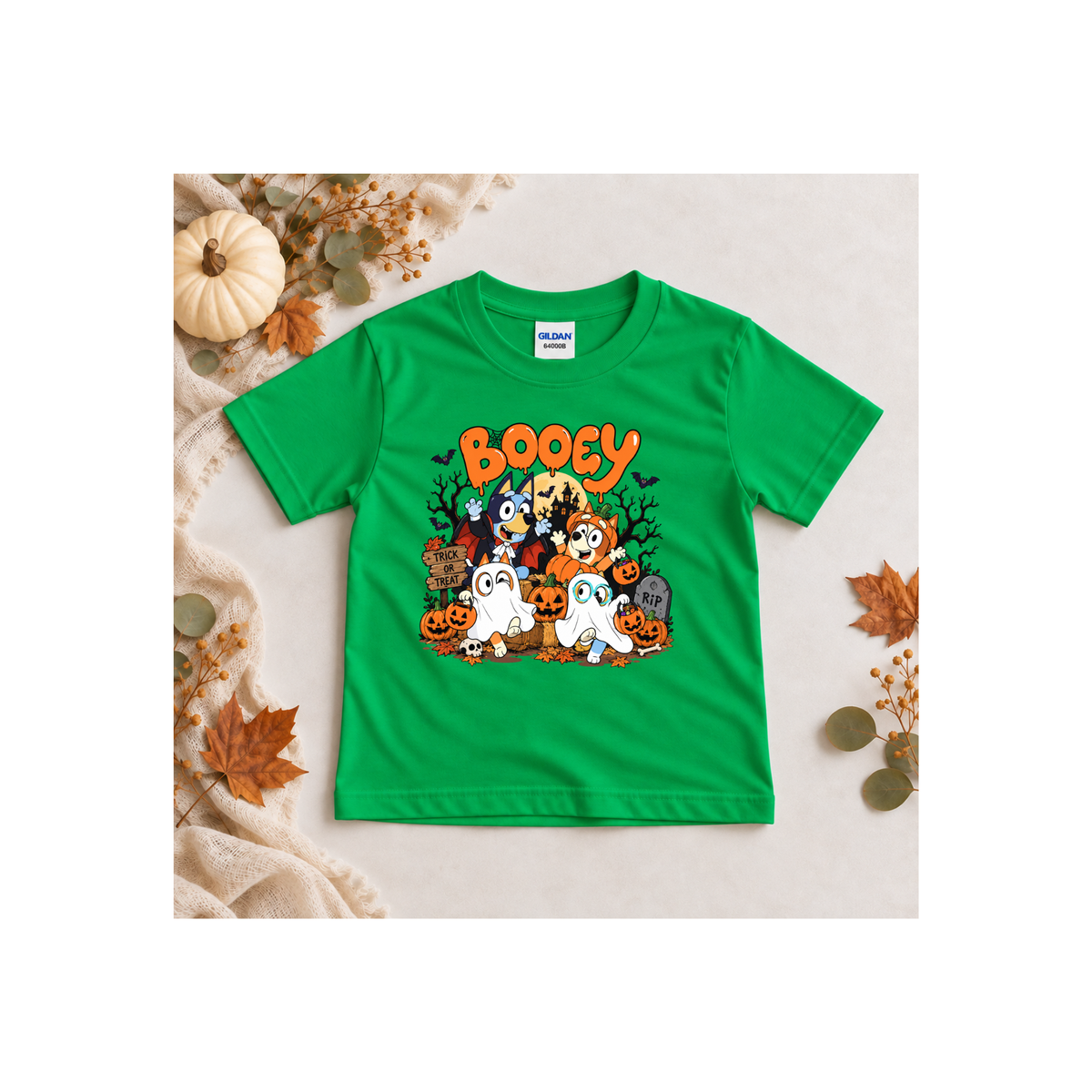 Bluey Booey Family Halloween Cartoon Trick or Treat Kids T-Shirt