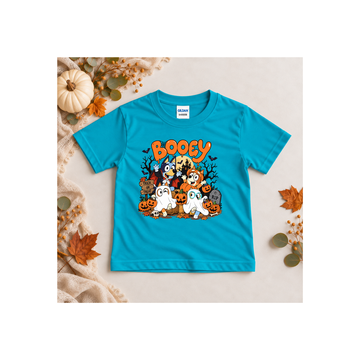 Bluey Booey Family Halloween Cartoon Trick or Treat Kids T-Shirt