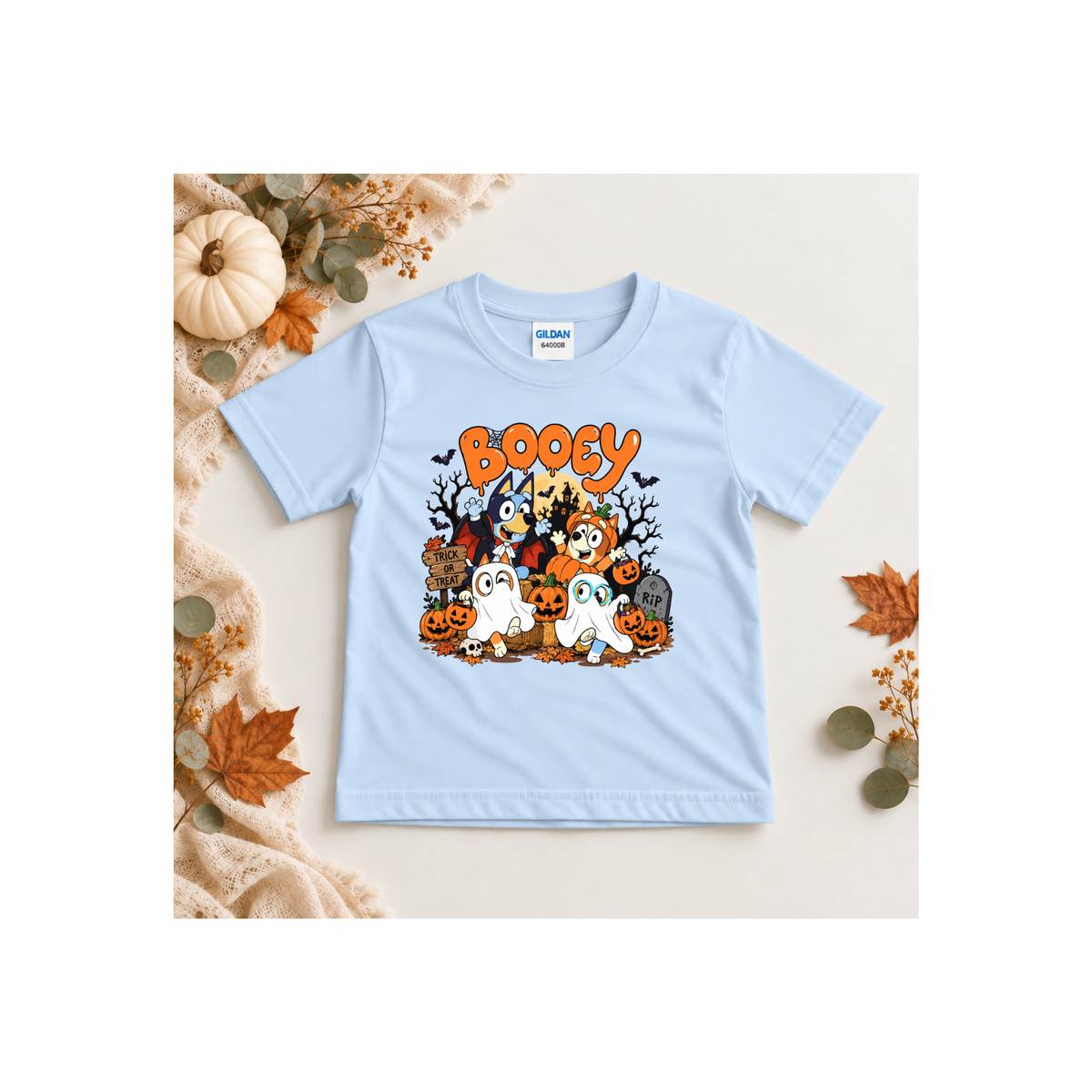 Bluey Booey Family Halloween Cartoon Trick or Treat Kids T-Shirt