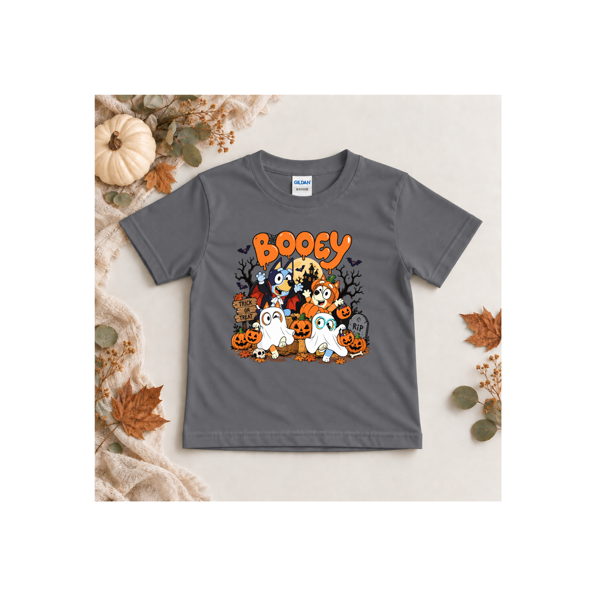 Bluey Booey Family Halloween Cartoon Trick or Treat Kids T-Shirt