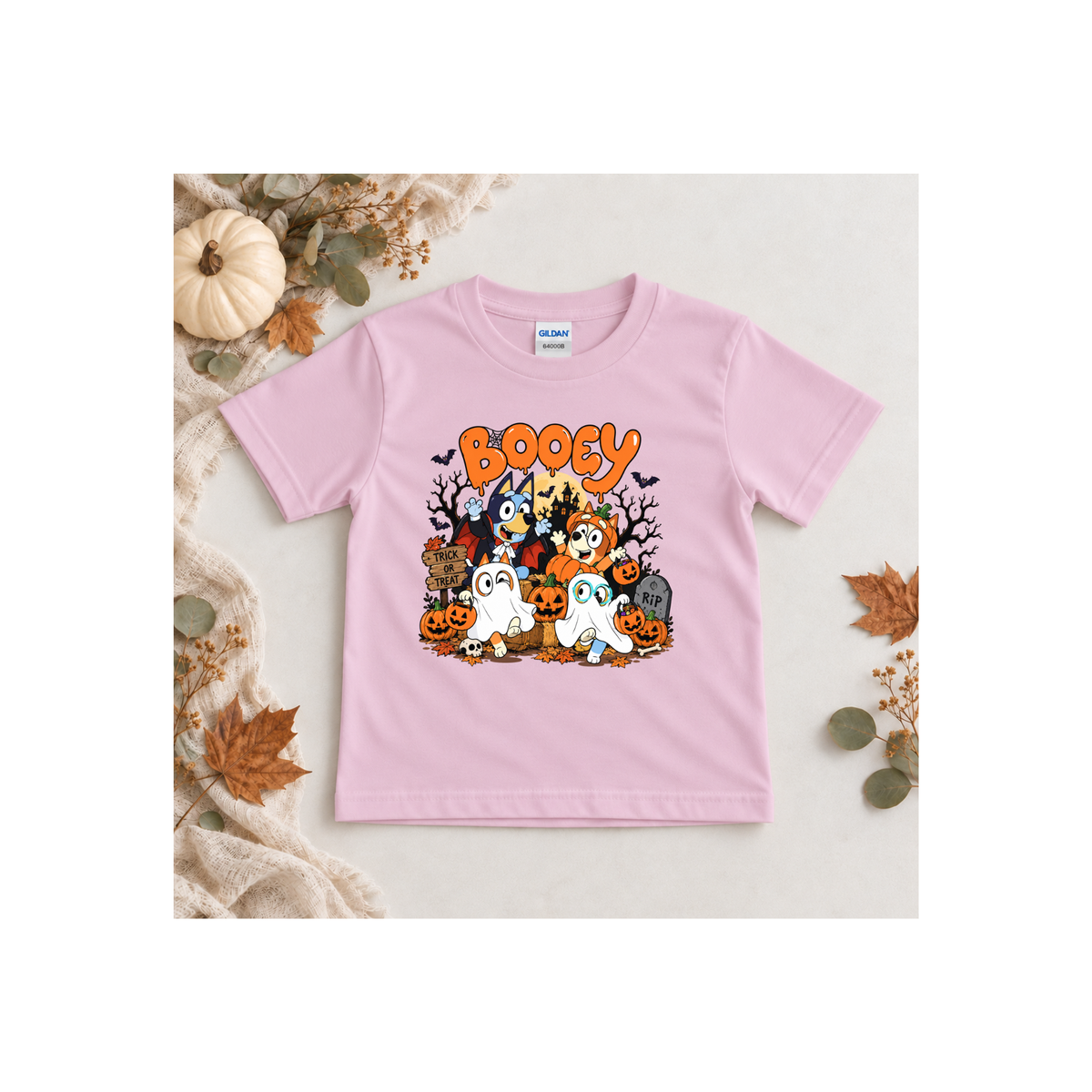 Bluey Booey Family Halloween Cartoon Trick or Treat Kids T-Shirt