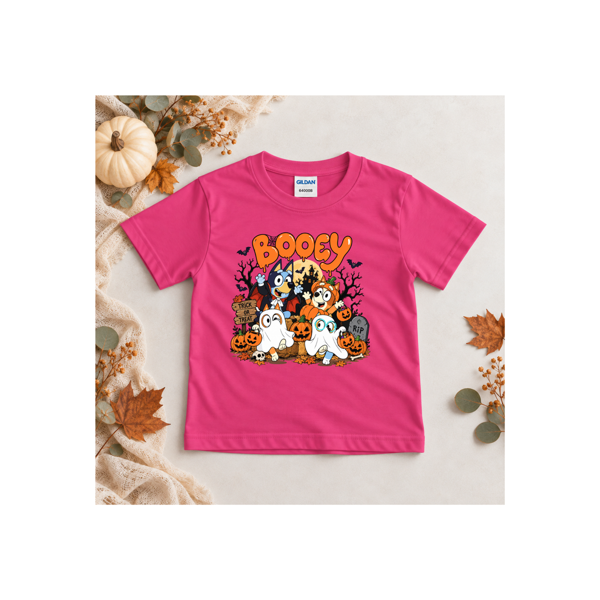 Bluey Booey Family Halloween Cartoon Trick or Treat Kids T-Shirt