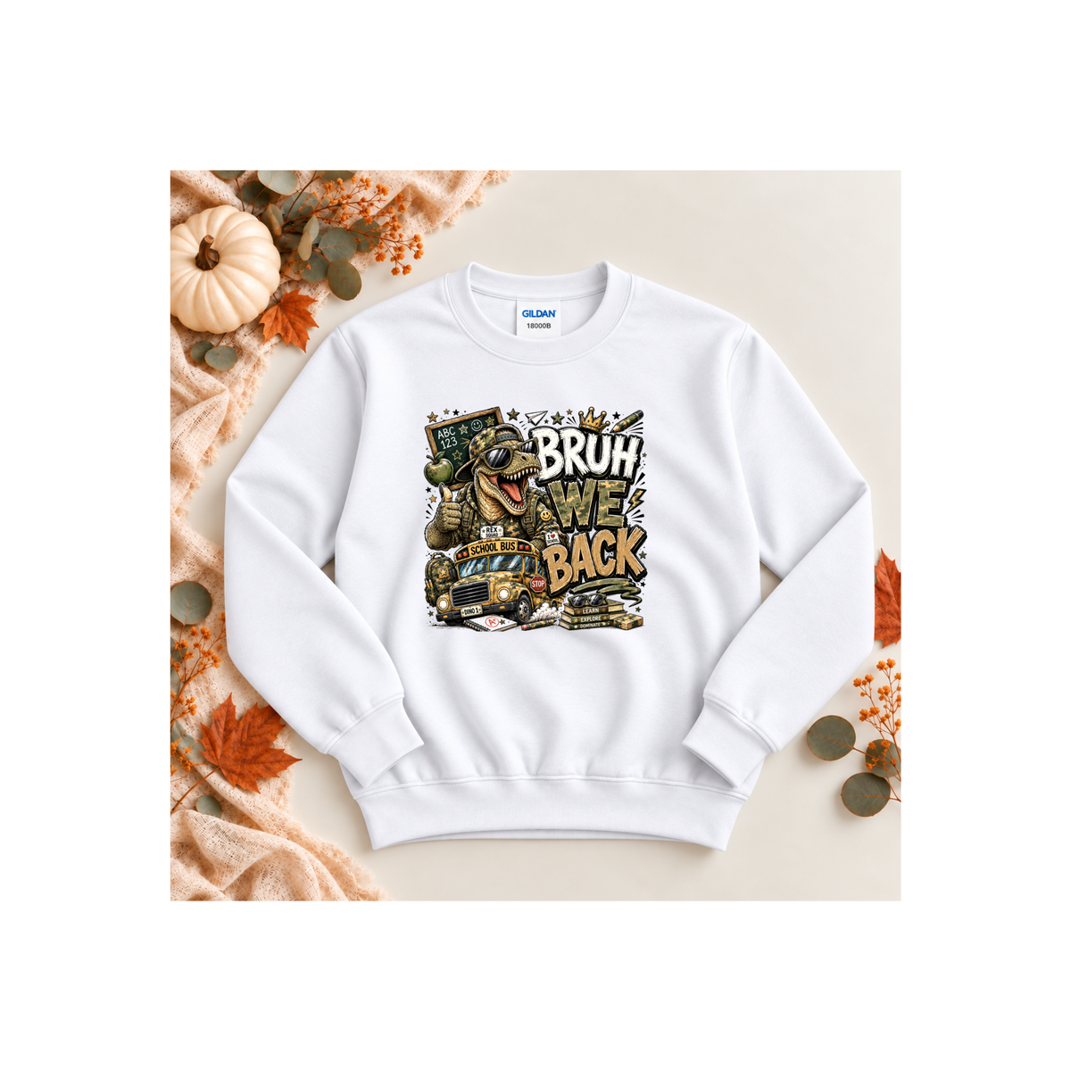 Bruh Back Dinosaur  — Funny Dino Graphic Kids Crewneck Sweatshirt