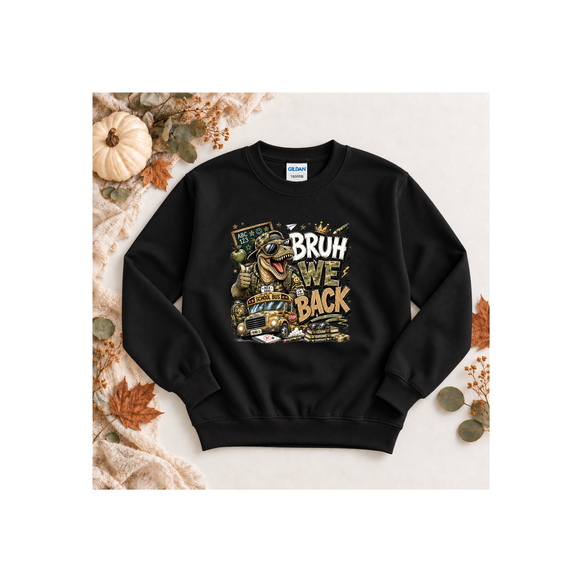 Bruh Back Dinosaur  — Funny Dino Graphic Kids Crewneck Sweatshirt