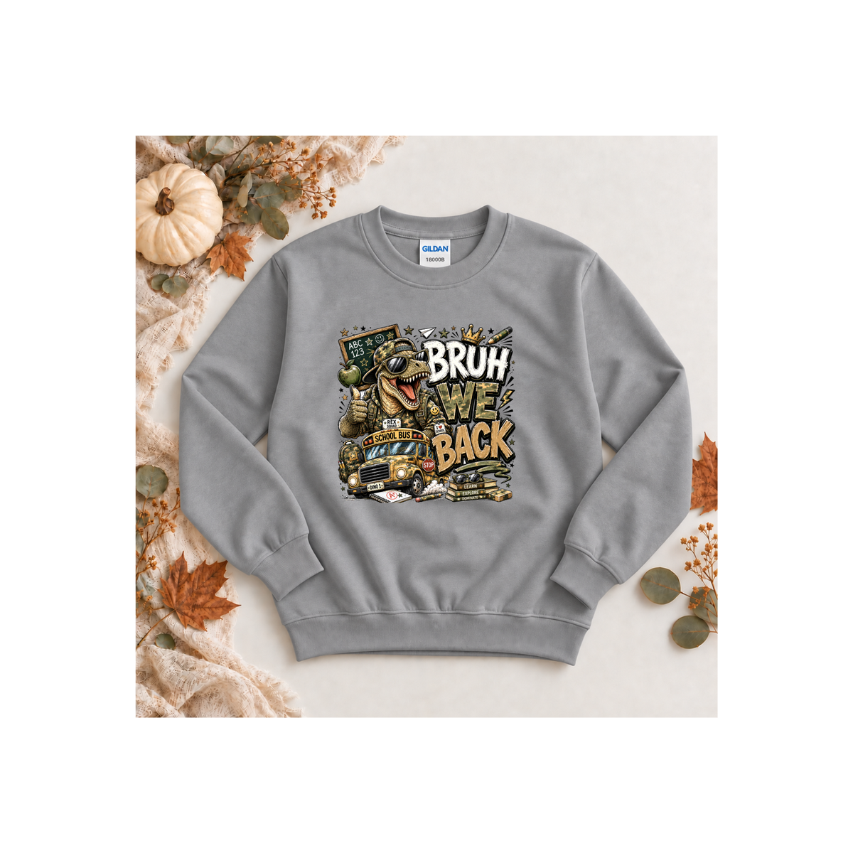 Bruh Back Dinosaur  — Funny Dino Graphic Kids Crewneck Sweatshirt