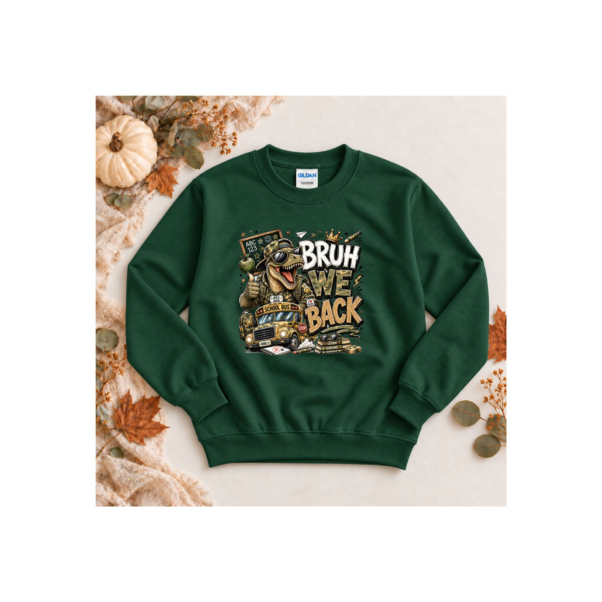 Bruh Back Dinosaur  — Funny Dino Graphic Kids Crewneck Sweatshirt