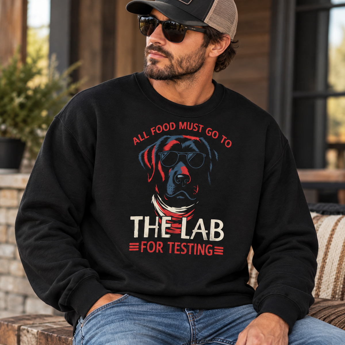 Lab Retriever Dog " All Food Must Go For Testing" Crewneck Sweatshirt
