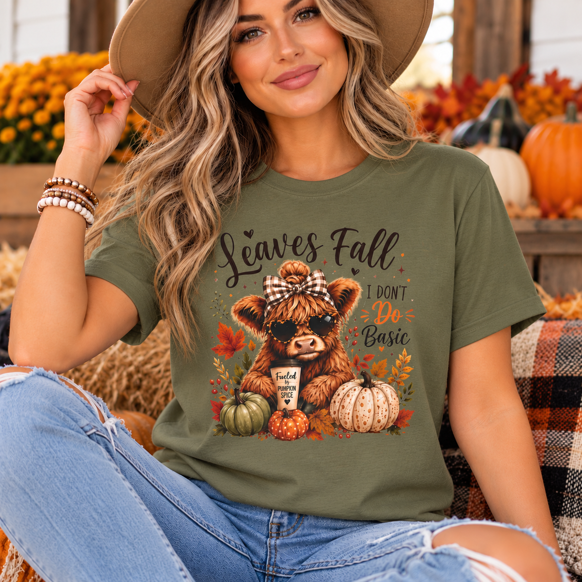 Highland Cow "Leaves Fall I Don't Do Basic" T-Shirt
