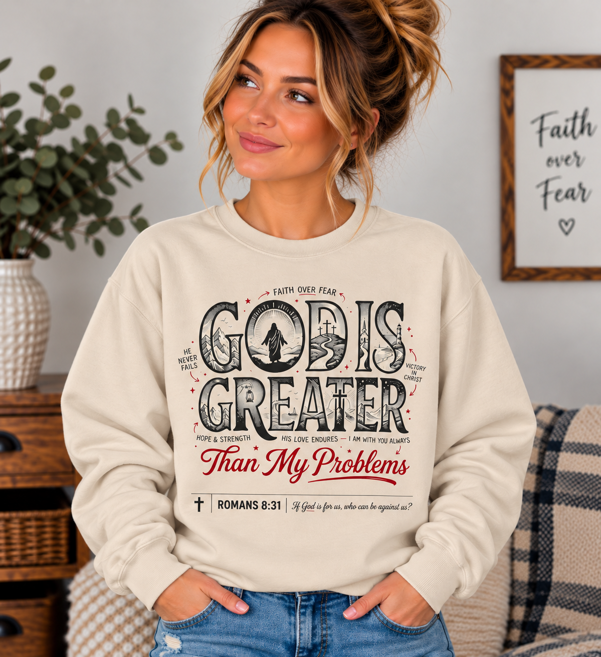 "God Is Greater Than My Problems" Inspirational Christian Crewneck Sweatshirt