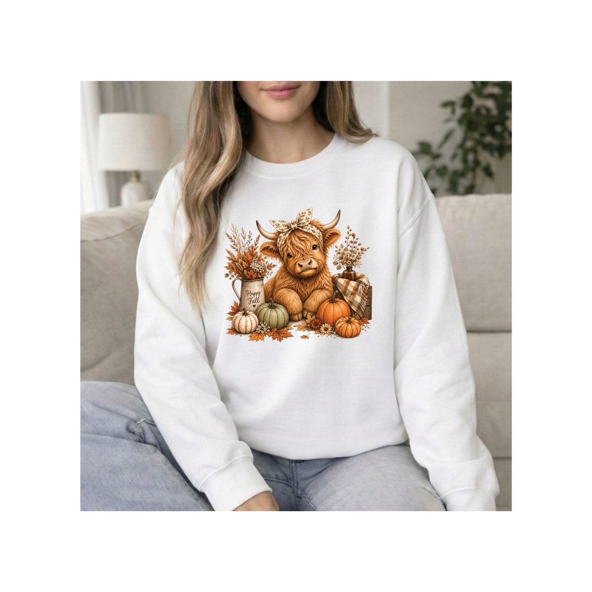 Autumn Highland Cow Cozy Fall Crewneck Sweatshirt