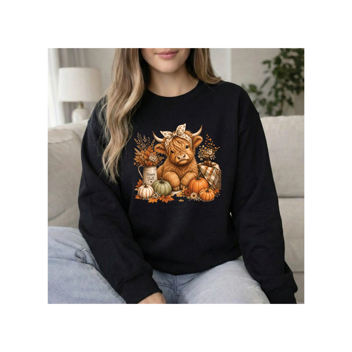 Autumn Highland Cow Cozy Fall Crewneck Sweatshirt