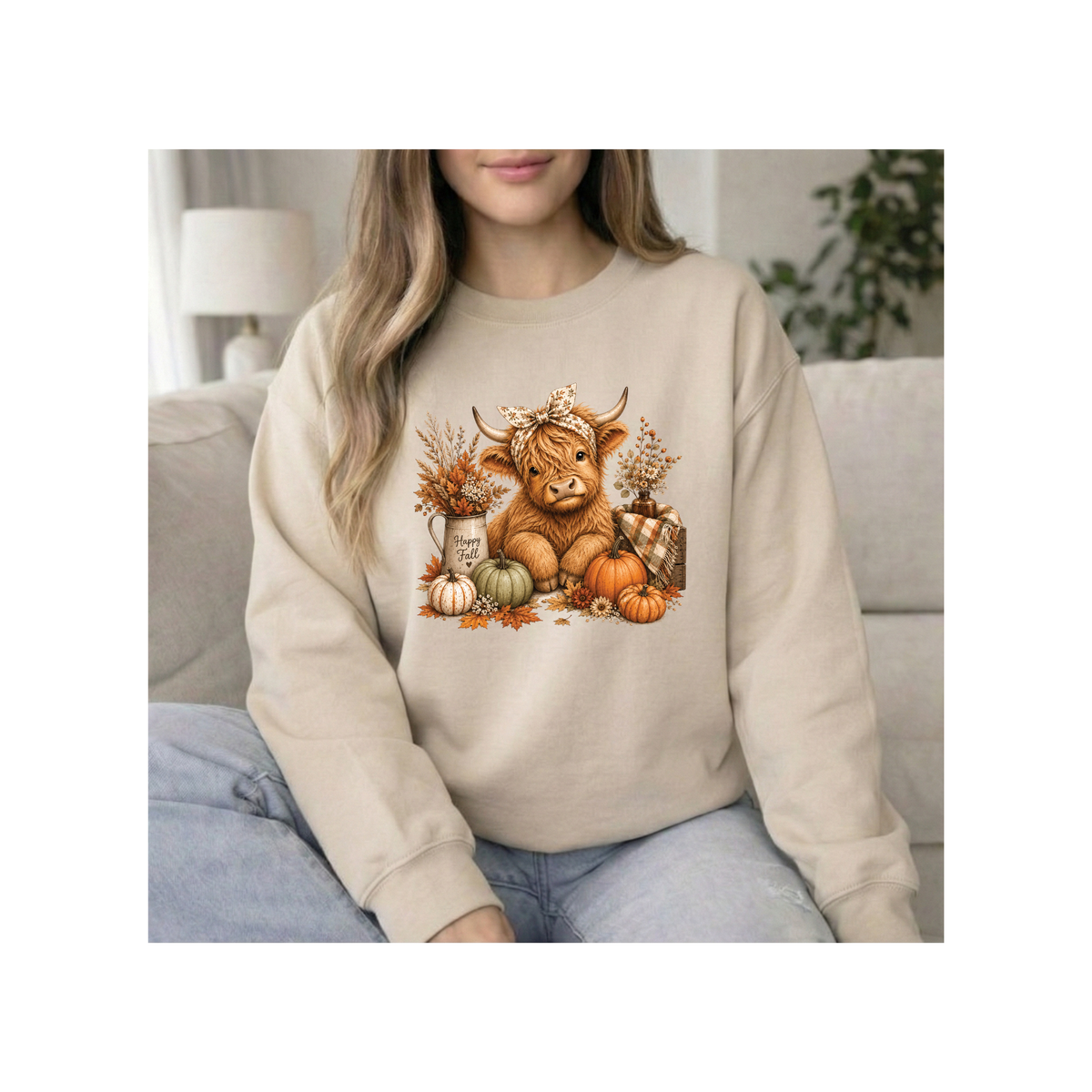 Autumn Highland Cow Cozy Fall Crewneck Sweatshirt