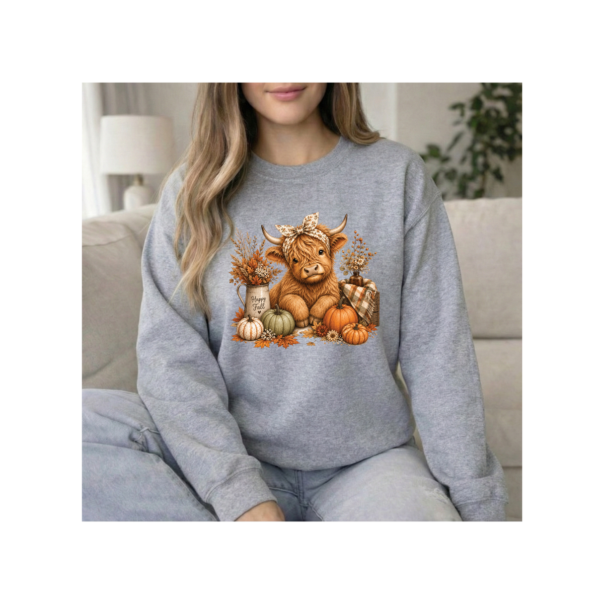 Autumn Highland Cow Cozy Fall Crewneck Sweatshirt