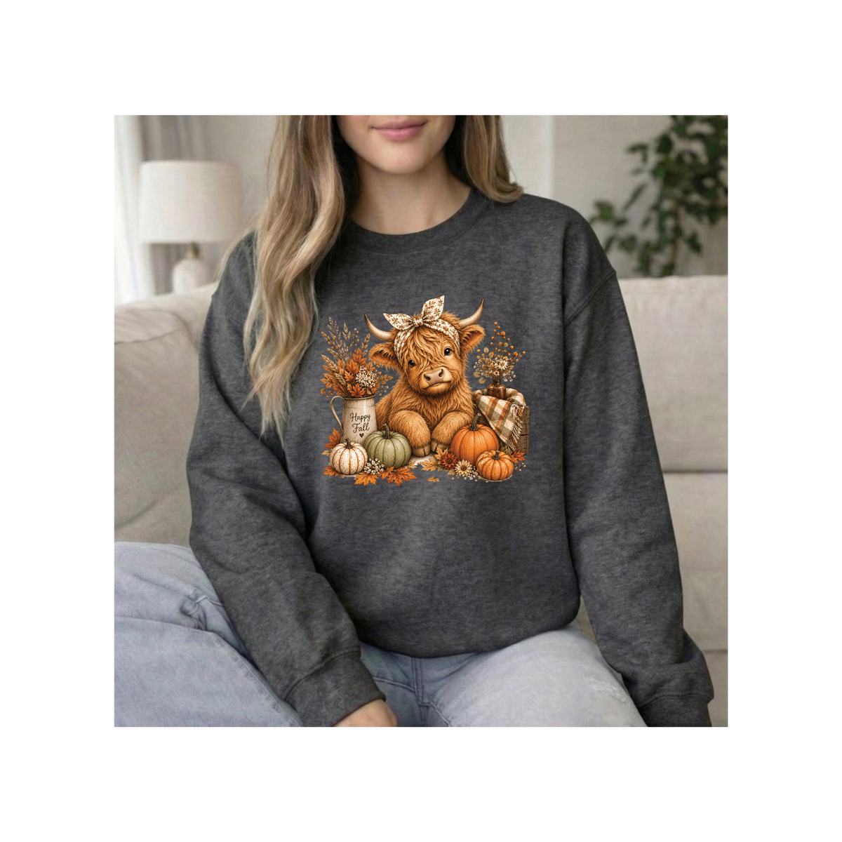 Autumn Highland Cow Cozy Fall Crewneck Sweatshirt