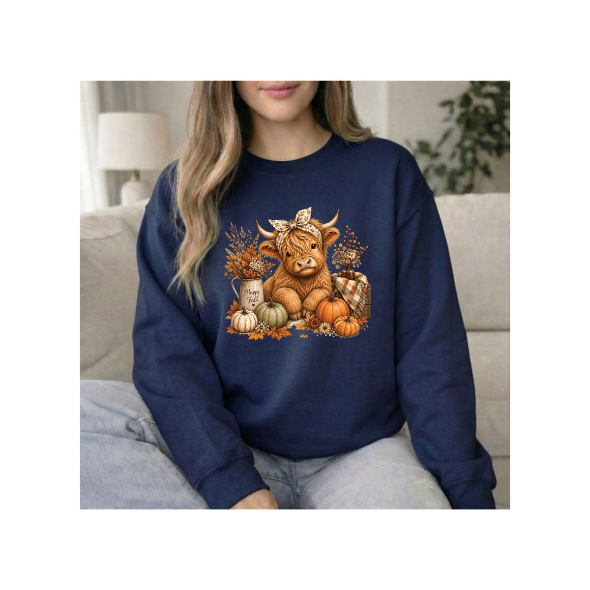 Autumn Highland Cow Cozy Fall Crewneck Sweatshirt