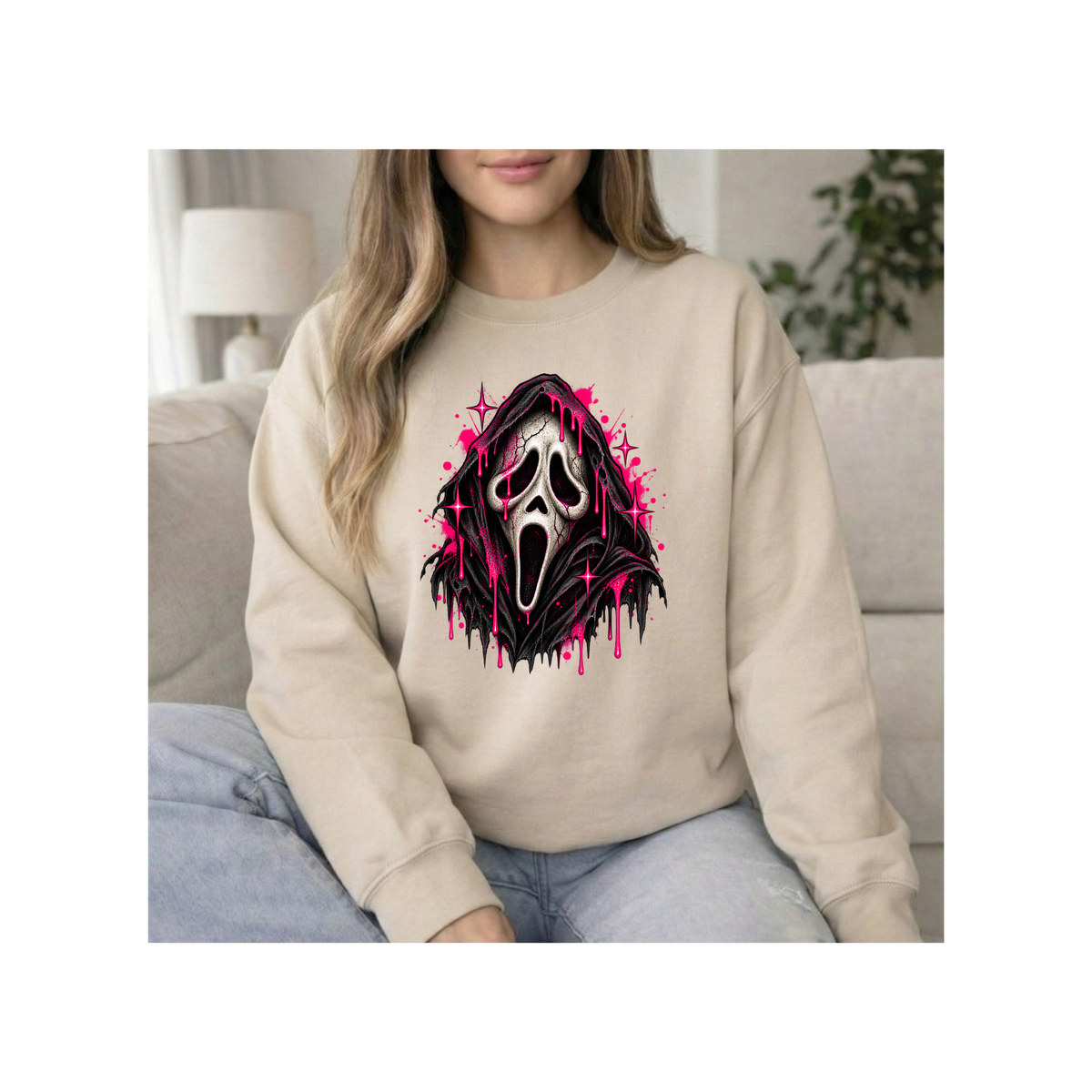 Scream Mask - Neon Drop Horror Graphic Crewneck Sweatshirt