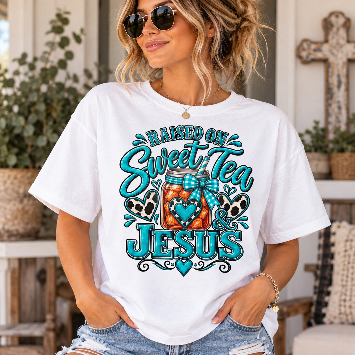 Raised on "Sweet Tea & Jesus" Faith Inspired T-Shirt (Comfort Colors)