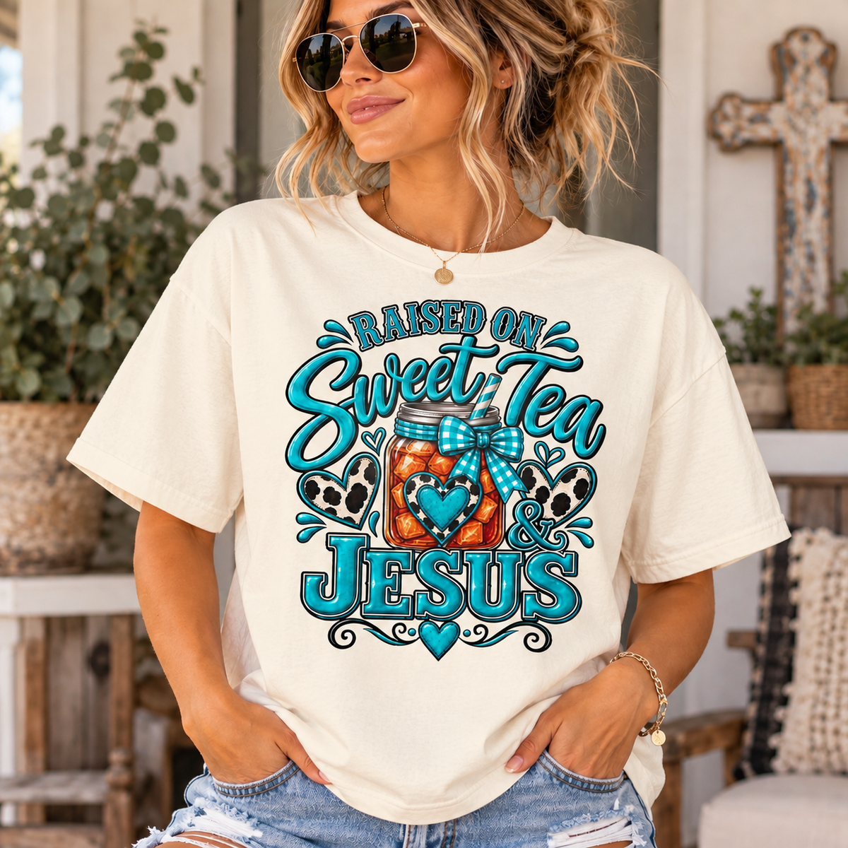 Raised on "Sweet Tea & Jesus" Faith Inspired T-Shirt (Comfort Colors)