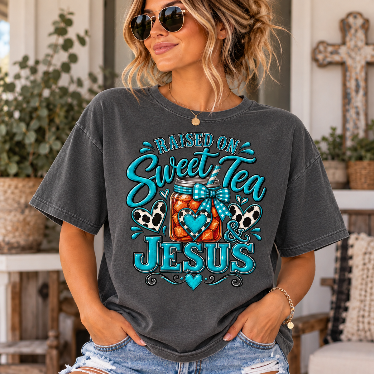 Raised on "Sweet Tea & Jesus" Faith Inspired T-Shirt (Comfort Colors)