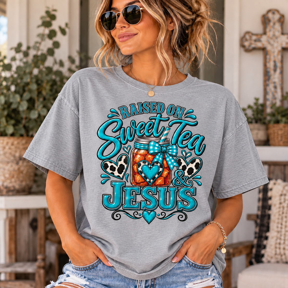Raised on "Sweet Tea & Jesus" Faith Inspired T-Shirt (Comfort Colors)