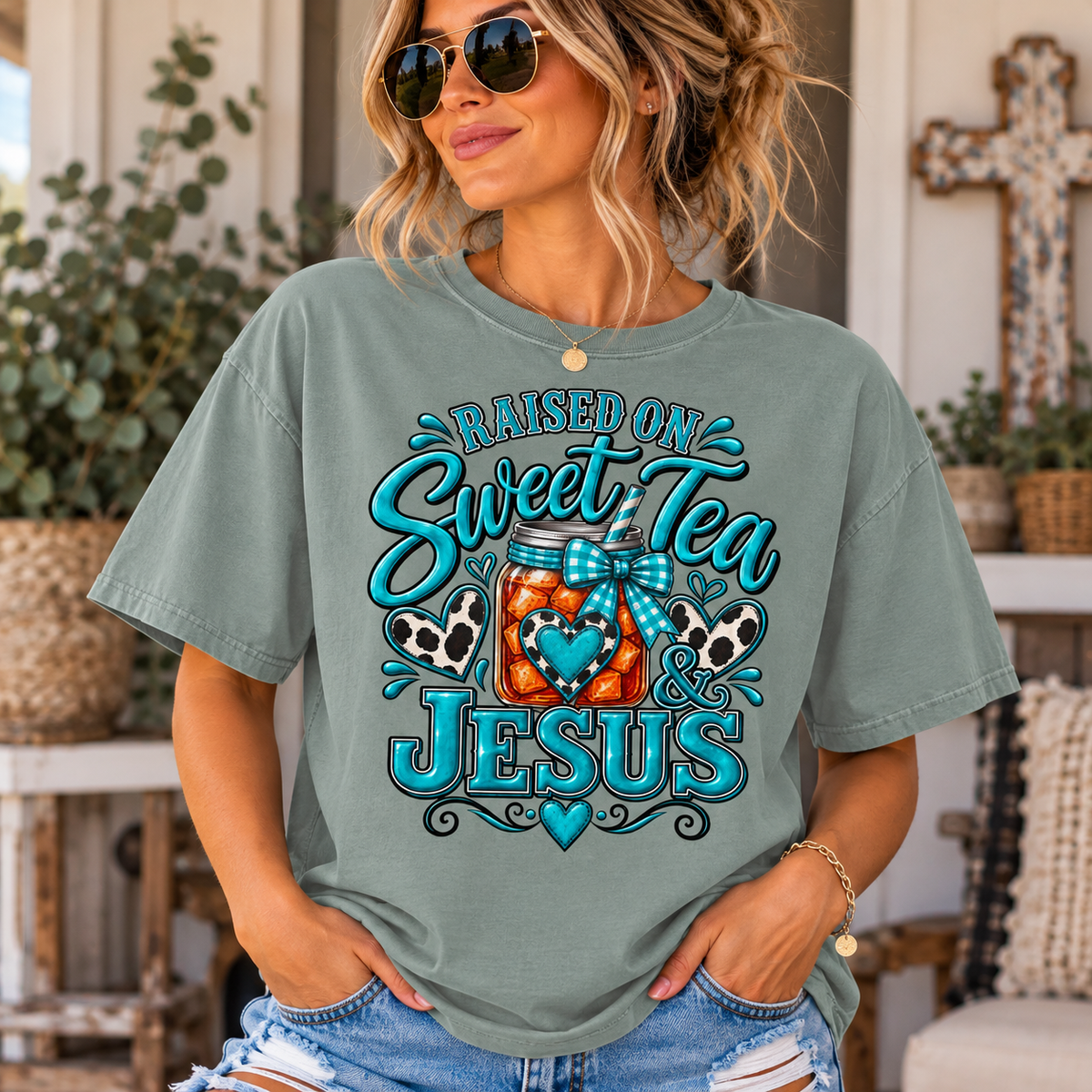 Raised on "Sweet Tea & Jesus" Faith Inspired T-Shirt (Comfort Colors)