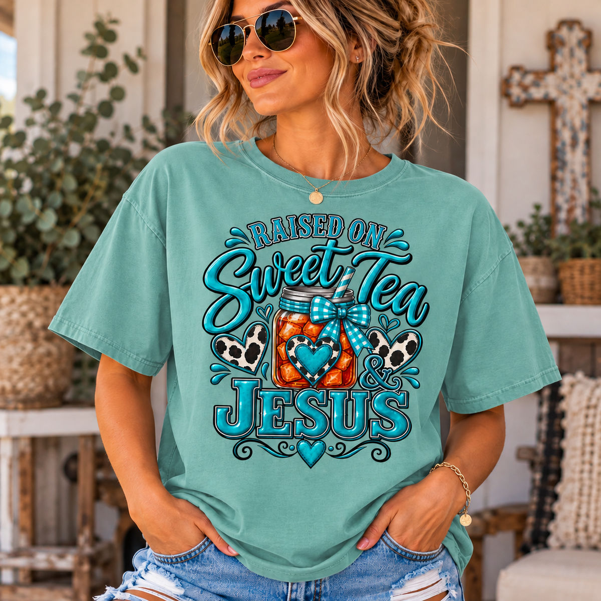 Raised on "Sweet Tea & Jesus" Faith Inspired T-Shirt (Comfort Colors)
