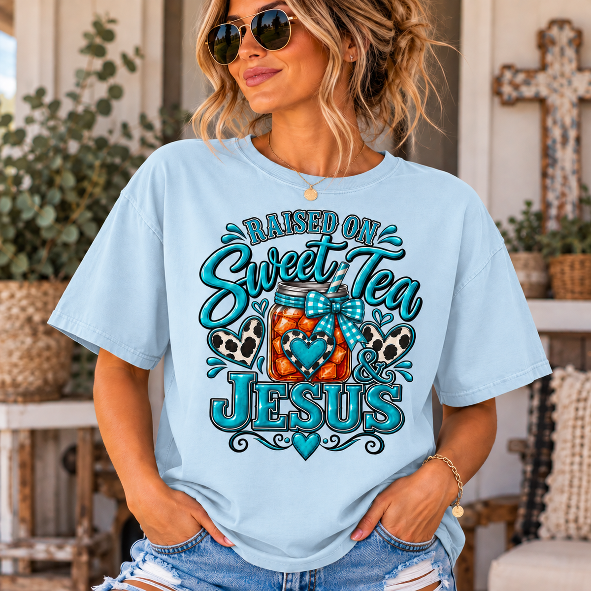 Raised on "Sweet Tea & Jesus" Faith Inspired T-Shirt (Comfort Colors)