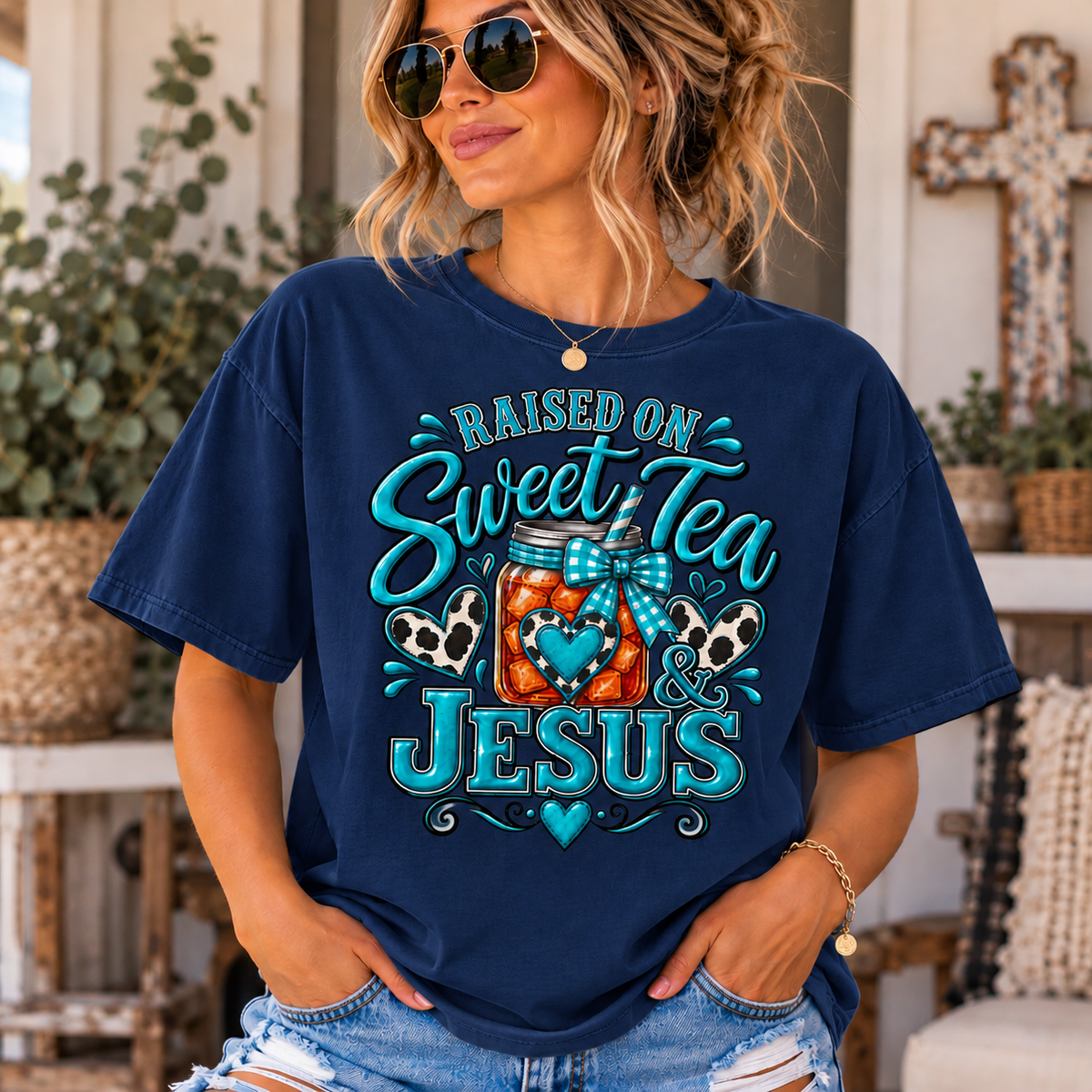 Raised on "Sweet Tea & Jesus" Faith Inspired T-Shirt (Comfort Colors)