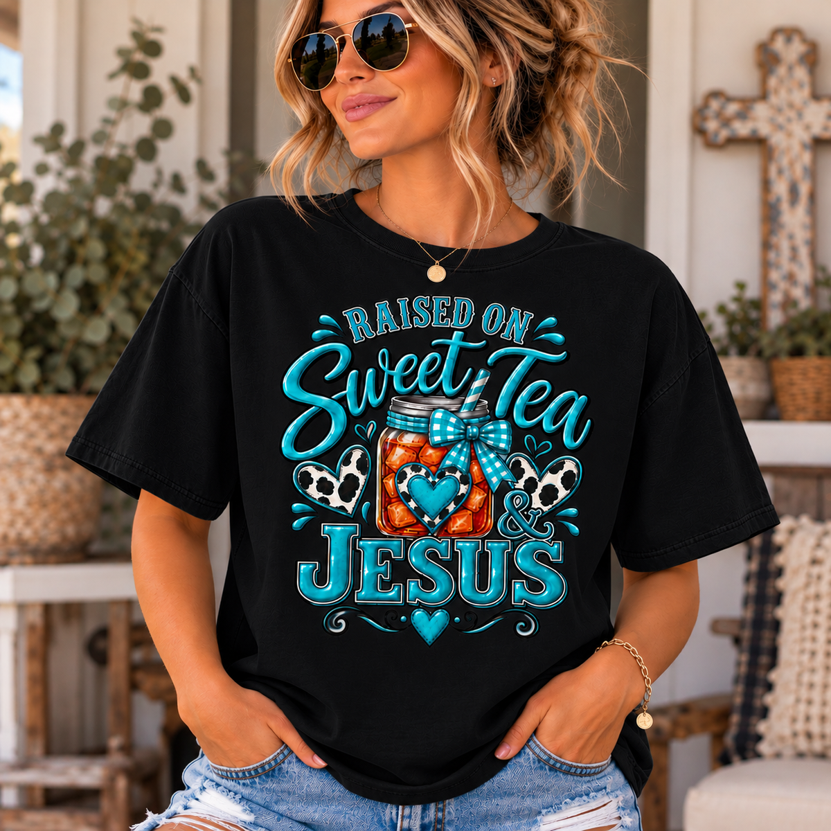 Raised on "Sweet Tea & Jesus" Faith Inspired T-Shirt (Comfort Colors)