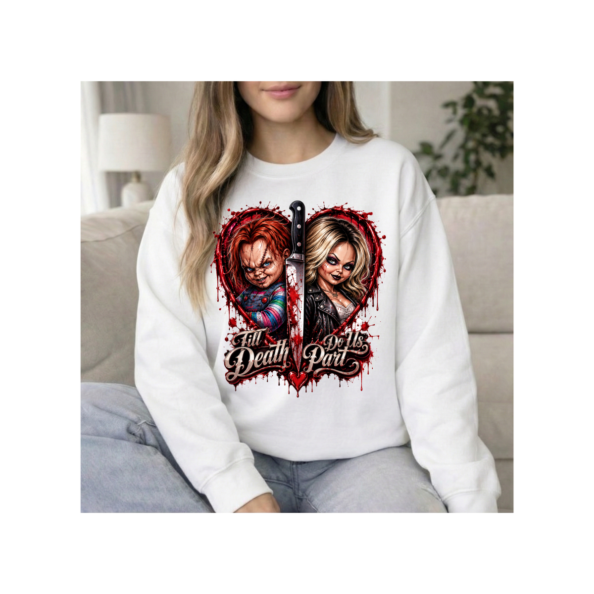 'Till Death Do Us Part' Horror Dolls Graphic Crewneck Sweatshirt